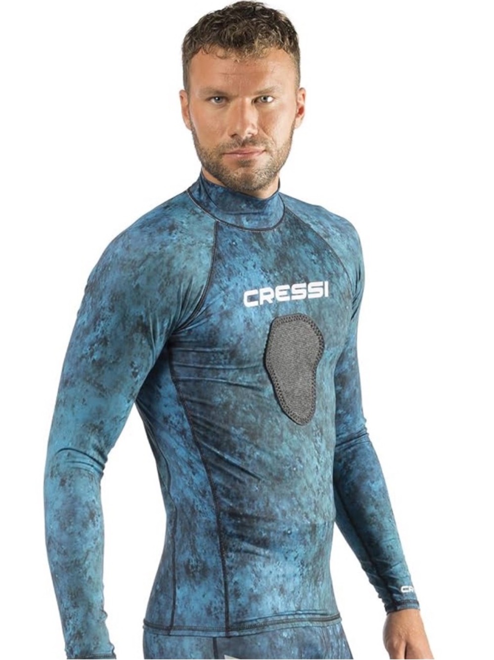Cressi Blue Camouflage Hunter Rash Guard Scuba Diving Videomaker Spearfishing XL